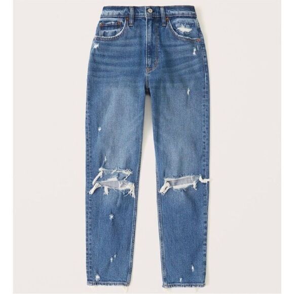 ABERCROMBIE & FITCH | The Mom High Rise Distressed Jeans Women’s Size 26 Long - Picture 2 of 11
